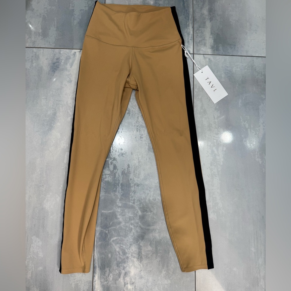 Tavi Active Tan Leggings with Black Stripe